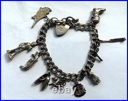 Charm bracelet vintage sterling silver 11 silver charms travel theme