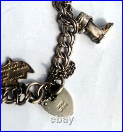 Charm bracelet vintage sterling silver 11 silver charms travel theme