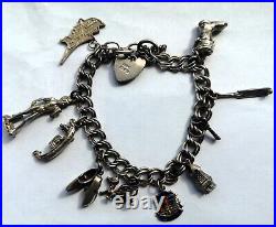 Charm bracelet vintage sterling silver 11 silver charms travel theme