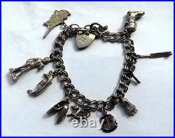 Charm bracelet vintage sterling silver 11 silver charms travel theme