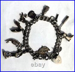 Charm bracelet vintage sterling silver 11 silver charms travel theme