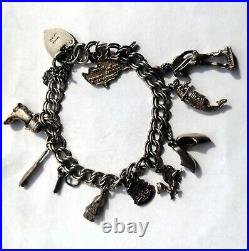 Charm bracelet vintage sterling silver 11 silver charms travel theme