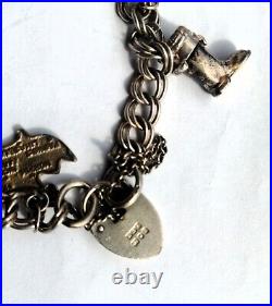 Charm bracelet vintage sterling silver 11 silver charms travel theme