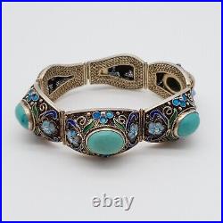 Chinese Export Silver For Scandinavia 925 Silver Bracelet with Turquoise (224)