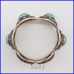 Chinese Export Silver For Scandinavia 925 Silver Bracelet with Turquoise (224)