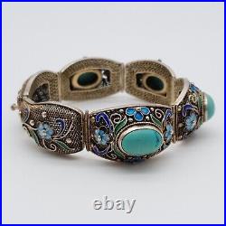 Chinese Export Silver For Scandinavia 925 Silver Bracelet with Turquoise (224)