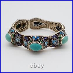 Chinese Export Silver For Scandinavia 925 Silver Bracelet with Turquoise (224)