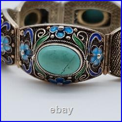 Chinese Export Silver For Scandinavia 925 Silver Bracelet with Turquoise (224)