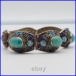 Chinese Export Silver For Scandinavia 925 Silver Bracelet with Turquoise (224)