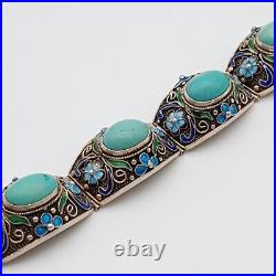 Chinese Export Silver For Scandinavia 925 Silver Bracelet with Turquoise (224)