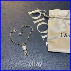 Christian Dior Bracelet Padlock Key Silver color Charm NO BOX Used Good / 3
