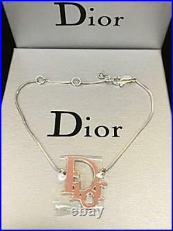 Christian Dior CD Bracelet Bangle Silver Color Logo Pink Charm authentic