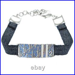 Christian Dior CD Logos Trotter Pattern Plate Motif Charm Bracelet Blue AK38414k