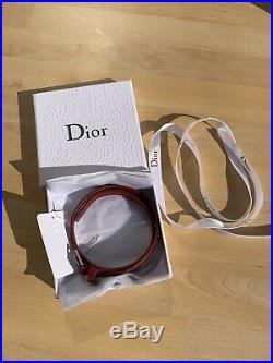 Christian Dior Silver tone Dark Red Calfskin Leather Wrap Charm Bracelet