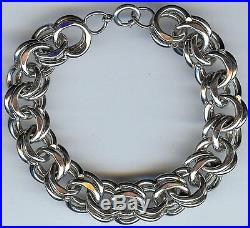 Chunky Heavy Double Link Vintage Sterling Silver Starter Charm Bracelet