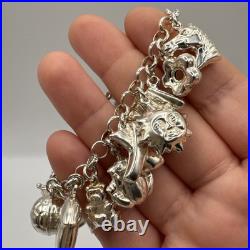 Chunky Sterling Silver 925 Charm Bracelet 30g Hallmarked Collectible Statement