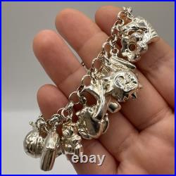 Chunky Sterling Silver 925 Charm Bracelet 30g Hallmarked Collectible Statement