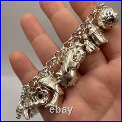 Chunky Sterling Silver 925 Charm Bracelet 30g Hallmarked Collectible Statement