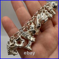 Chunky Sterling Silver 925 Charm Bracelet 30g Hallmarked Collectible Statement