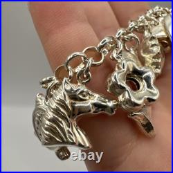 Chunky Sterling Silver 925 Charm Bracelet 30g Hallmarked Collectible Statement
