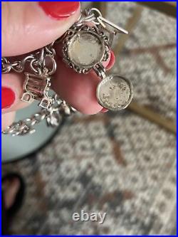 Chunky Vintage Silver Charm Bracelet Stunning Charms Love And Family Theme