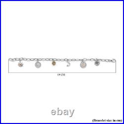 Citrine and White Zircon Charm Bracelet in Silver Size 7.5 Metal Wt. 8.3 Grams