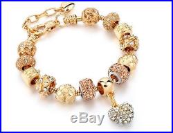 Crystal Heart Charm Bracelets for Women Gold Silver Beads Charms Ladies New
