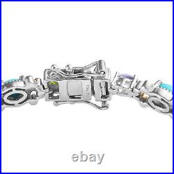 Ct 8.8 925 Sterling Silver Turquoise Rhodolite Garnet Charm Bracelet Size 8