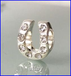 Cz Crystal Lucky Horseshoe Charm For Bracelets Silver Plated 1pc