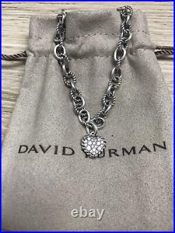 DAVID YURMAN NEW Silver Cookie Classic Pave Diamond Heart Charm Bracelet L DAVID YURMAN NEW Silver Cookie Classic Pave Diamond Heart Charm Bracelet L