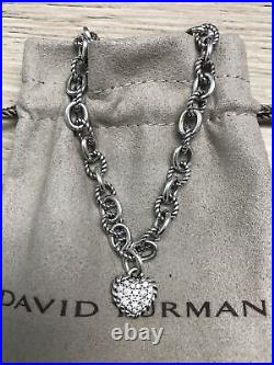 DAVID YURMAN NEW Silver Cookie Classic Pave Diamond Heart Charm Bracelet L DAVID YURMAN NEW Silver Cookie Classic Pave Diamond Heart Charm Bracelet L