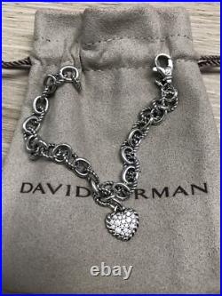 DAVID YURMAN NEW Silver Cookie Classic Pave Diamond Heart Charm Bracelet L DAVID YURMAN NEW Silver Cookie Classic Pave Diamond Heart Charm Bracelet L