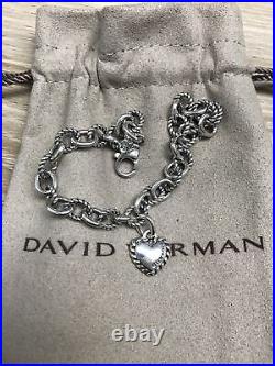 DAVID YURMAN NEW Silver Cookie Classic Pave Diamond Heart Charm Bracelet L DAVID YURMAN NEW Silver Cookie Classic Pave Diamond Heart Charm Bracelet L