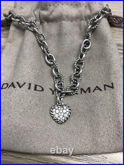 DAVID YURMAN NEW Silver Cookie Classic Pave Diamond Heart Charm Bracelet L DAVID YURMAN NEW Silver Cookie Classic Pave Diamond Heart Charm Bracelet L