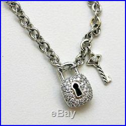 DAVID YURMAN NEW Sterling Silver Pave Diamond Lock & Key Charm Bracelet