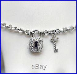 DAVID YURMAN NEW Sterling Silver Pave Diamond Lock & Key Charm Bracelet