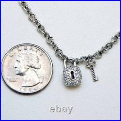 DAVID YURMAN NEW Sterling Silver Pave Diamond Lock & Key Charm Bracelet M