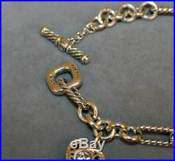 DY DAVID YURMAN 925 Sterling Silver + 18K Gold Cable Link Heart Charm Bracelet