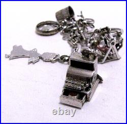 Danecraft Charm Bracelet Wells Moving Swing Heart Ballerina Vtg Sterling Silver