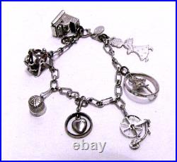 Danecraft Charm Bracelet Wells Moving Swing Heart Ballerina Vtg Sterling Silver