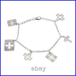 Dangling crosses chain bracelet 925 sterling silver size 7.5'' lobster closure