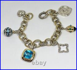 David Yurman 25th Anniversary Charm Bracelet Blue Topaz Diamond 18k Gold Silver