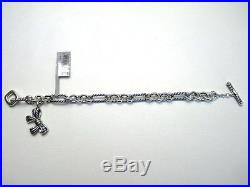 David Yurman 7.5 Silver/18k Gold Bow Charm on Figaro Chain Bracelet NWT