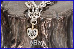 David Yurman 925 Sterling Silver 18k Gold Figaro Heart Charm Bracelet, 7.5
