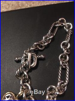 David Yurman Cable Link Bracelet Sterling Silver Heart Charm 18k / Sterling
