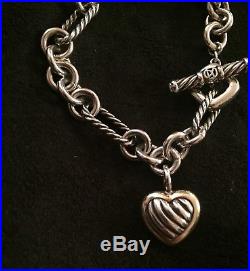 David Yurman Heart Charm Sterling Silver 18K Gold Bracelet