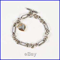 David Yurman Sterling Silver 18k Gold Cable Heart Charm Bracelet