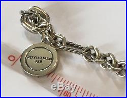 David Yurman Sterling Silver 925 Figaro Chain Link Bracelet Charm 7 1/4 Long