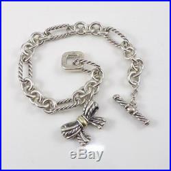 David Yurman Sterling Silver Ribbon Bow Charm Chain Link Bracelet 7.25' LFA2
