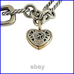 David Yurman Sterling Silver and 18k Gold Link Bracelet with Heart Charm 7.5